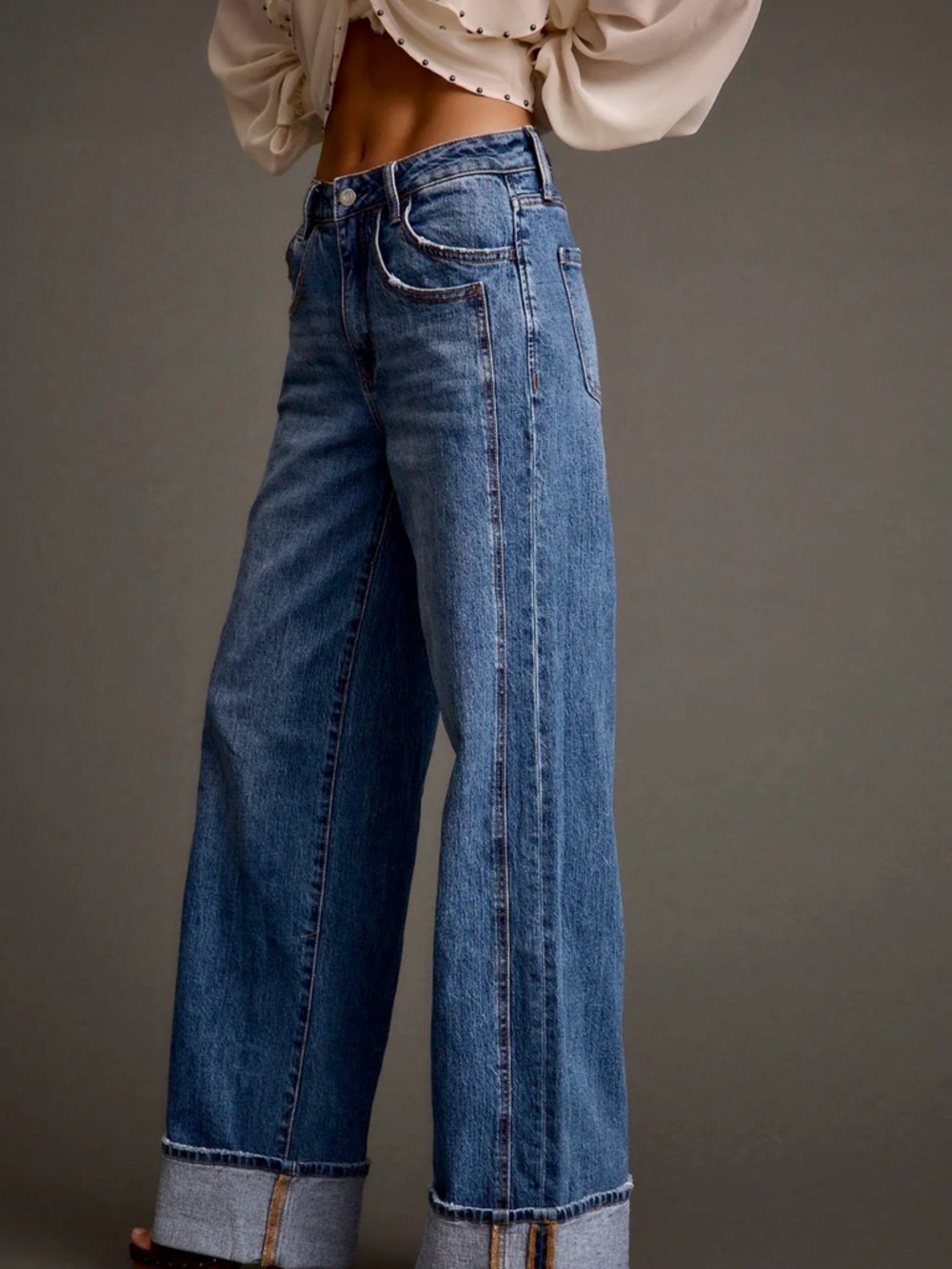 High-Rise Wide Leg Women’s Jeans - Blue - Picture 2 of 3